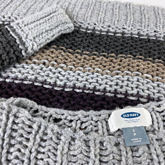 Open Knit Stripe Sweater S Boxy Oversized Boho Chic Bohemian Neutral Earthy Fall - Picture 3 of 8